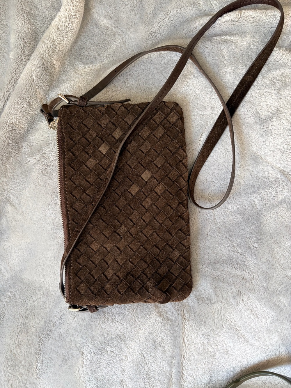 Brown Mini Woven Suede Crossbody Bag